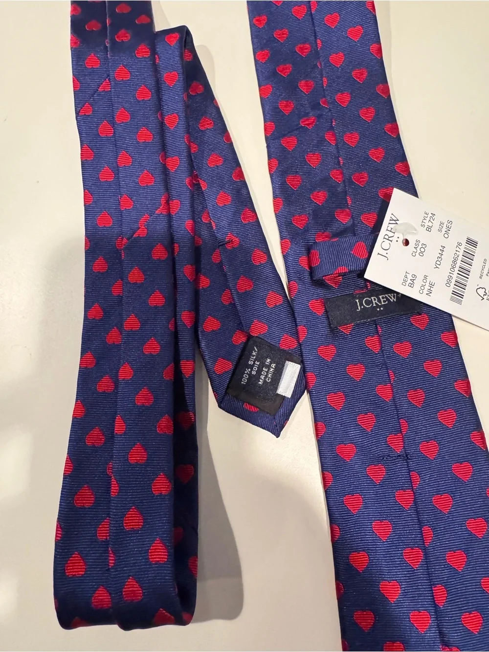J. Crew Navy Tie with Red Heart Motif